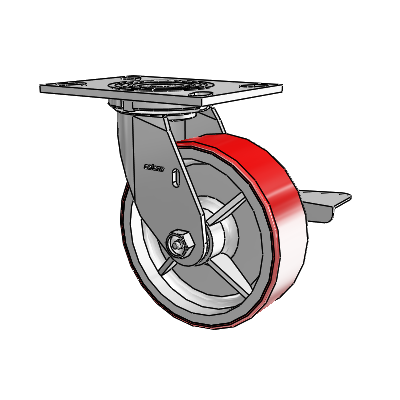 4 Series 2 Inch Wide Top Plate Swivel Caster with 6 x 2 Moldon Polyurethane (Cast Iron Core) Wheel and Side Lock Brake