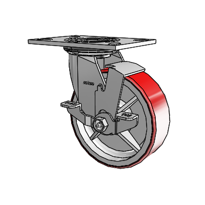 4 Series 2 Inch Wide Top Plate Swivel Caster with 6 x 2 Moldon Polyurethane (Cast Iron Core) Wheel and Top Lock Brake