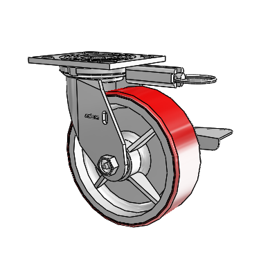 4 Series 2 Inch Wide Top Plate Swivel Caster with 6 x 2 Moldon Polyurethane (Cast Iron Core) Wheel and Side Lock Brake