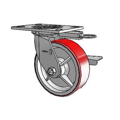 4 Series 2 Inch Wide Top Plate Swivel Caster with 6 x 2 Moldon Polyurethane (Cast Iron Core) Wheel and Side Lock Brake