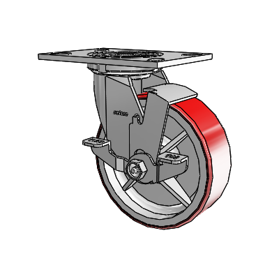 4 Series 2 Inch Wide Top Plate Swivel Caster with 6 x 2 Moldon Polyurethane (Cast Iron Core) Wheel and Top Lock Brake