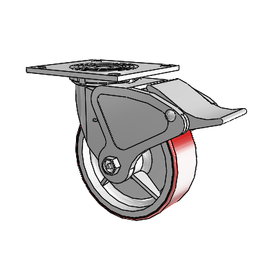 4 Series 2 Inch Wide Top Plate Swivel Caster with 6 x 2 Moldon Polyurethane (Cast Iron Core) Wheel and Total Lock Brake