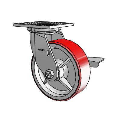 4 Series 2 Inch Wide Top Plate Swivel Caster with 6 x 2 Moldon Polyurethane (Cast Iron Core) Wheel and Side Lock Brake