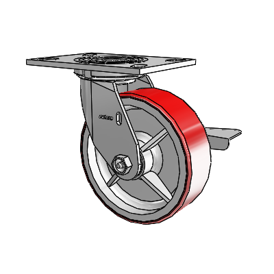 4 Series 2 Inch Wide Top Plate Swivel Caster with 6 x 2 Moldon Polyurethane (Cast Iron Core) Wheel and Side Lock Brake