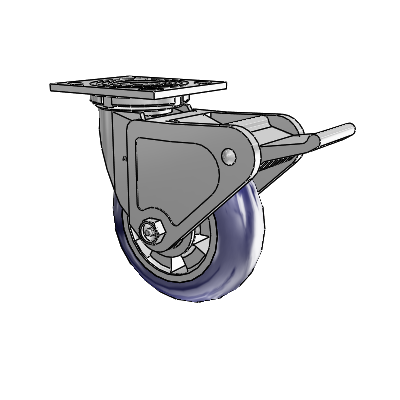 4 Series 2 Inch Wide Top Plate Swivel Caster with 6 x 2 Triumph (Round/Blue) Wheel and Tech Lock Brake