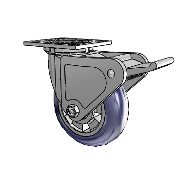 4 Series 2 Inch Wide Top Plate Swivel Caster with 6 x 2 Triumph (Round/Blue) Wheel and Tech Lock Brake