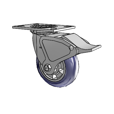 4 Series 2 Inch Wide Top Plate Swivel Caster with 6 x 2 Triumph (Round/Blue) Wheel and Total Lock Brake
