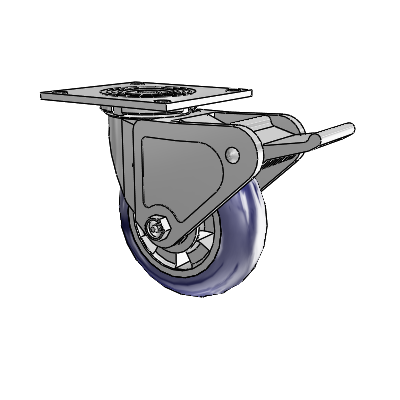 4 Series 2 Inch Wide Top Plate Swivel Caster with 6 x 2 Triumph (Round/Blue) Wheel and Tech Lock Brake