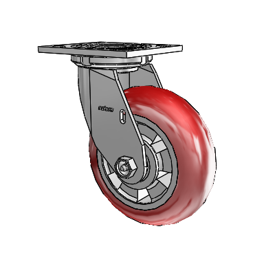4 Series 2 Inch Wide Top Plate Swivel Caster with 6 x 2 Triumph (Round/Red) Wheel