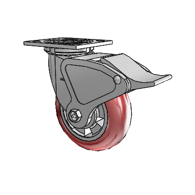 4 Series 2 Inch Wide Top Plate Swivel Caster with 6 x 2 Triumph (Round/Red) Wheel and Total Lock Brake