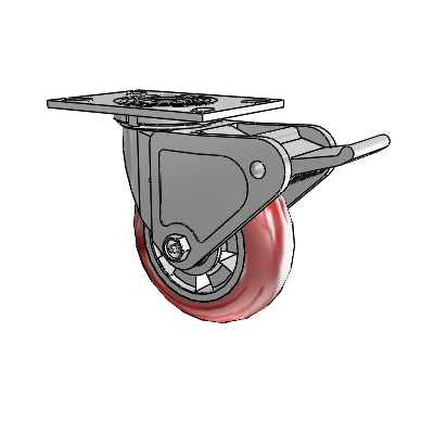 4 Series 2 Inch Wide Top Plate Swivel Caster with 6 x 2 Triumph (Round/Red) Wheel and Tech Lock Brake