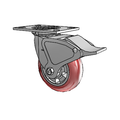 4 Series 2 Inch Wide Top Plate Swivel Caster with 6 x 2 Triumph (Round/Red) Wheel and Total Lock Brake
