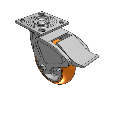 4 Series 2 Inch Wide Top Plate Swivel Caster with 6 x 2 CG Max Orange Wheel and Total Lock Brake