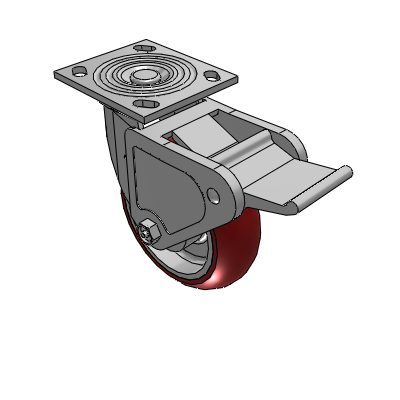 4 Series 2 Inch Wide Top Plate Swivel Caster with 6 x 2 CG Max Maroon Wheel and Tech Lock Brake