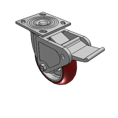 4 Series 2 Inch Wide Top Plate Swivel Caster with 6 x 2 CG Max Maroon Wheel and Tech Lock Brake