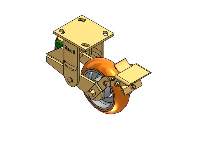 141 Series Top Plate Rigid Caster with 6 x 2 Orange Tread on Aluminum Core AN - Round Polyurethane (Aluminum Core) Wheel and Brake