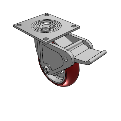 4 Series 2 Inch Wide Top Plate Swivel Caster with 6 x 2 CG Max Maroon Wheel and Tech Lock Brake