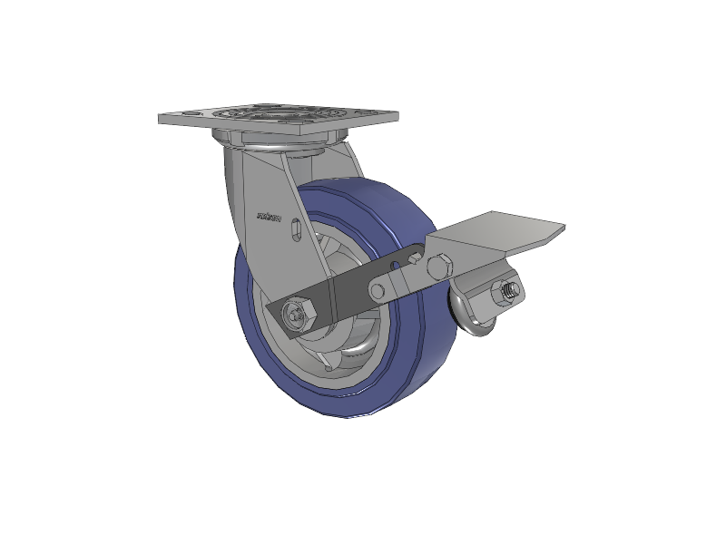 4 Series 2 Inch Wide Top Plate Swivel Caster with 6 x 2 HydroTech (Flat) Wheel and Tread Lock Brake