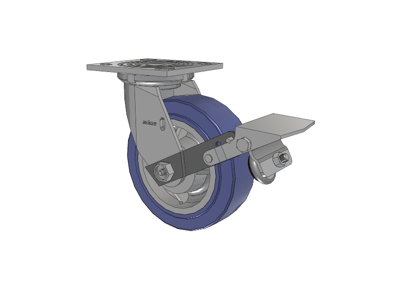 4 Series 2 Inch Wide Top Plate Swivel Caster with 6 x 2 HydroTech (Flat) Wheel and Tread Lock Brake