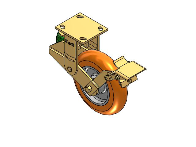 141 Series Top Plate Rigid Caster with 8 x 2 Orange Tread on Aluminum Core AN - Round Polyurethane (Aluminum Core) Wheel and Brake