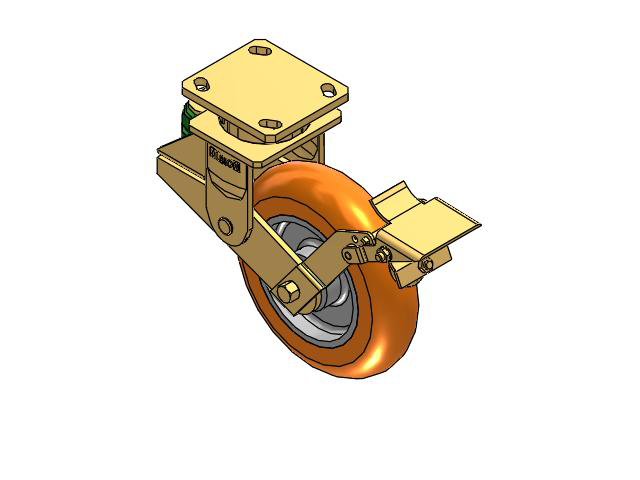 141 Series Top Plate Swivel Caster with 8 x 2 Orange Tread on Aluminum Core AN - Round Polyurethane (Aluminum Core) Wheel and Brake