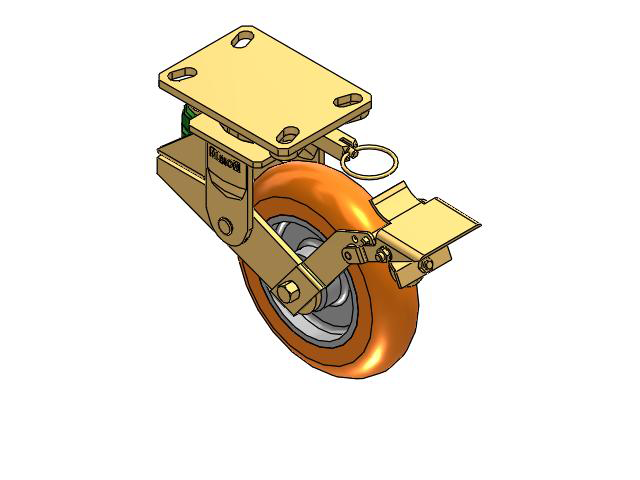 141 Series Top Plate Swivel Caster with 8 x 2 Orange Tread on Aluminum Core AN - Round Polyurethane (Aluminum Core) Wheel and Brake