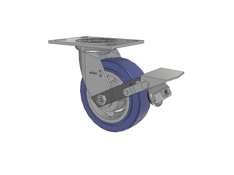 4 Series 2 Inch Wide Top Plate Swivel Caster with 6 x 2 HydroTech (Flat) Wheel and Tread Lock Brake