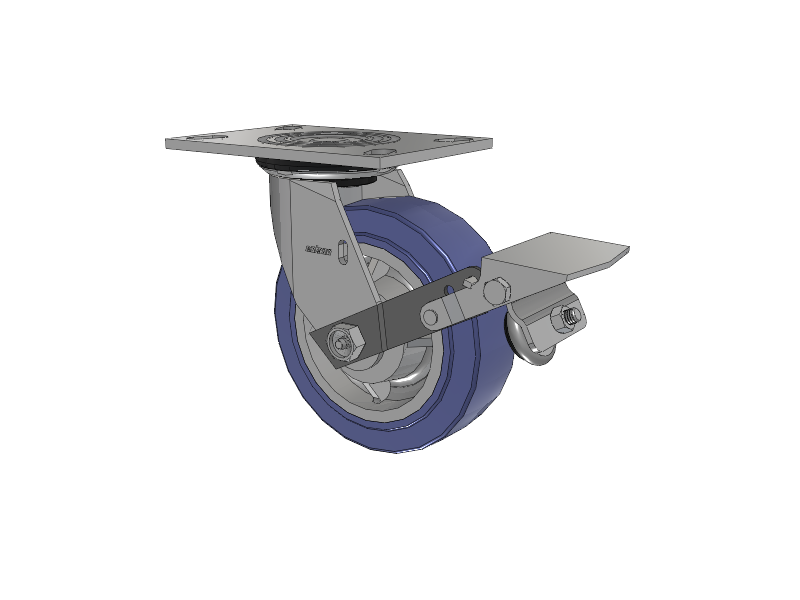 4 Series 2 Inch Wide Top Plate Swivel Caster with 6 x 2 HydroTech (Flat) Wheel and Tread Lock Brake