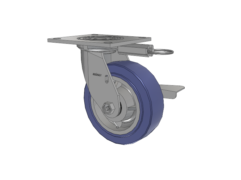 4 Series 2 Inch Wide Top Plate Swivel Caster with 6 x 2 HydroTech (Flat) Wheel and Side Lock Brake