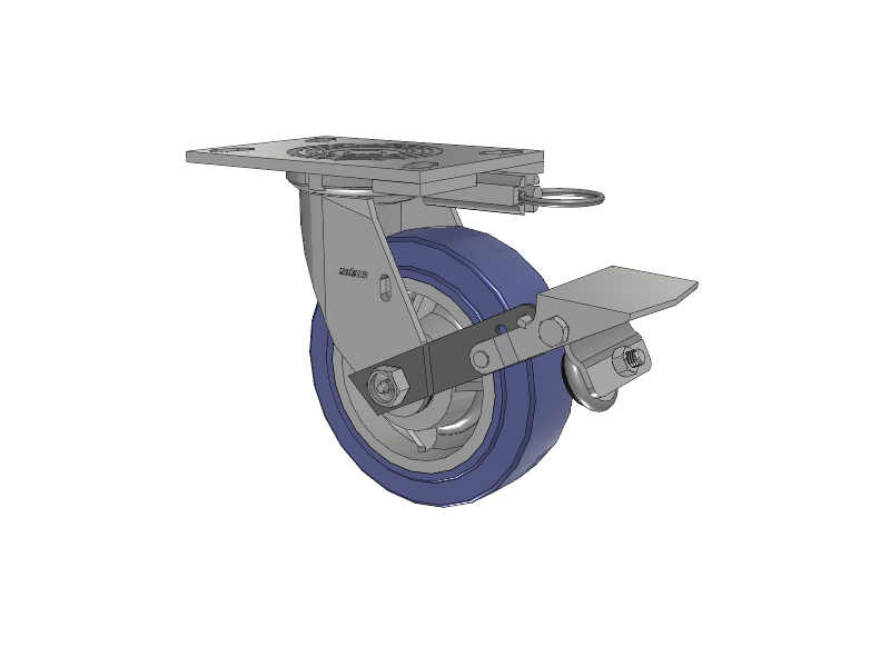 4 Series 2 Inch Wide Top Plate Swivel Caster with 6 x 2 HydroTech (Flat) Wheel and Tread Lock Brake