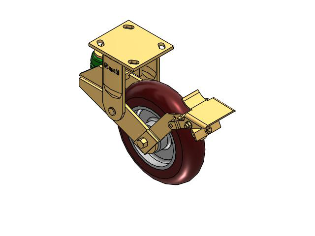 141 Series Top Plate Rigid Caster with 8 x 2 Maroon Tread on Aluminum Core AX - Round Polyurethane (Aluminum Core) Wheel and Brake