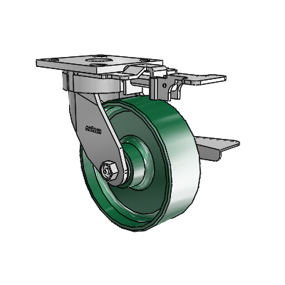 4 Series Kingpinless Casters Top Plate Swivel Caster with 6 x 2 Forged Steel wheel and Side Lock Brake