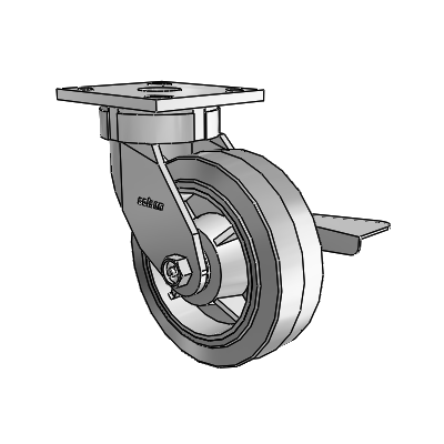 4 Series Kingpinless Casters Top Plate Swivel Caster with 6 x 2 Performa Rubber (Flat/Grey) wheel and Side Lock Brake
