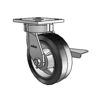 4 Series Kingpinless Casters Top Plate Swivel Caster with 6 x 2 Performa Rubber (Flat/Black) wheel and Side Lock Brake