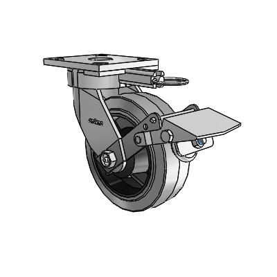 Roulettes sans pivot de la série 4 : roulette pivotante à plaque supérieure équipée d'une roue en caoutchouc Performa 6 x 2 (plate/conductrice) et d'un frein Tread Lock