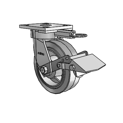 4 Series Kingpinless Casters Top Plate Swivel Caster with 6 x 2 Performa Rubber (Flat/Grey) wheel and Tread Lock Brake