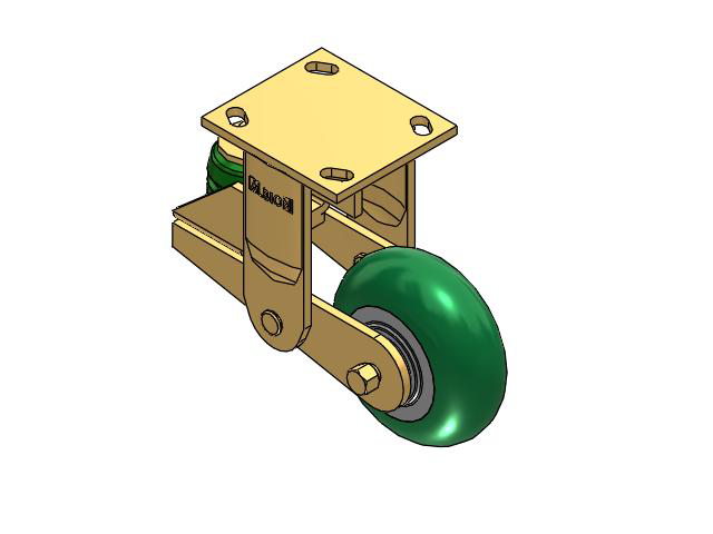 141 Series Top Plate Rigid Caster with 5 x 2 Green Tread on Aluminum Core PM - Round Polyurethane (Aluminum Core) Wheel