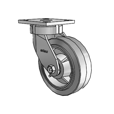 4 Series Kingpinless Casters Top Plate Swivel Caster with 6 x 2 Performa Rubber (Flat/Grey) wheel