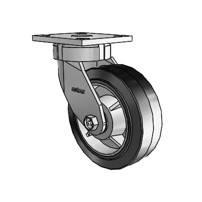 4 Series Kingpinless Casters Top Plate Swivel Caster with 6 x 2 Performa Rubber (Flat/Black) wheel