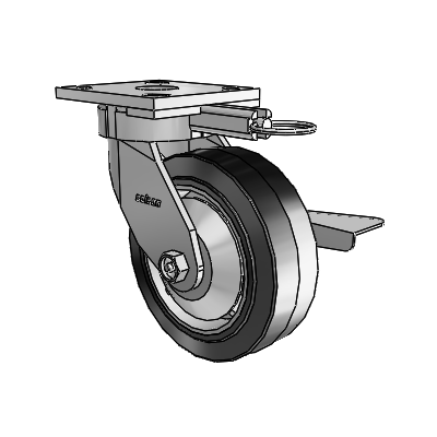 4 Series Kingpinless Casters Top Plate Swivel Caster with 6 x 2 Performa Rubber (Flat/Black) wheel and Side Lock Brake