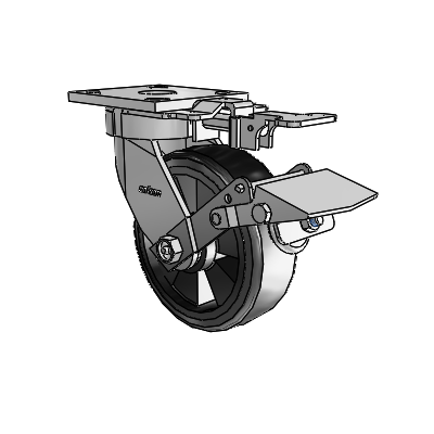 Roulettes sans pivot de la série 4 : roulette pivotante à plaque supérieure équipée d'une roue Trans-forma LT (plate) 6 x 2 et d'un frein Tread Lock