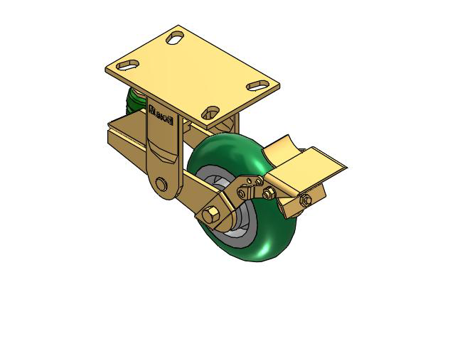 141 Series Top Plate Rigid Caster with 6 x 2 Green Tread on Aluminum Core PM - Round Polyurethane (Aluminum Core) Wheel and Brake