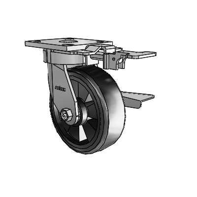 4 Series Kingpinless Casters Top Plate Swivel Caster with 6 x 2 Trans-forma LT (Flat) wheel and Side Lock Brake