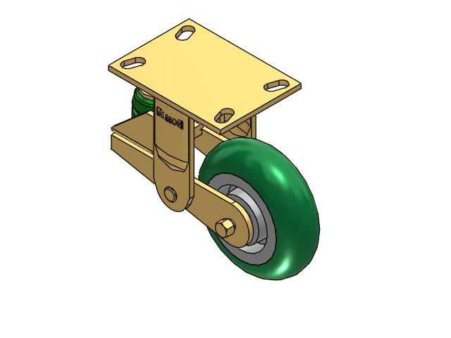 141 Series Top Plate Rigid Caster with 6 x 2 Green Tread on Aluminum Core PM - Round Polyurethane (Aluminum Core) Wheel
