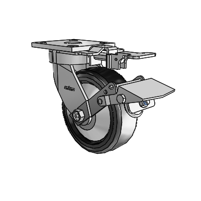 4 Series Kingpinless Casters Top Plate Swivel Caster with 6 x 2 Trans-forma LT (Flat) wheel and Tread Lock Brake