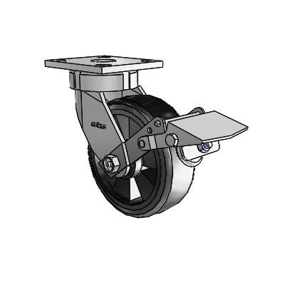 Roulettes sans pivot de la série 4 : roulette pivotante à plaque supérieure équipée d'une roue Trans-forma LT (plate) 6 x 2 et d'un frein Tread Lock