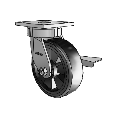 4 Series Kingpinless Casters Top Plate Swivel Caster with 6 x 2 Trans-forma LT (Flat) wheel and Side Lock Brake
