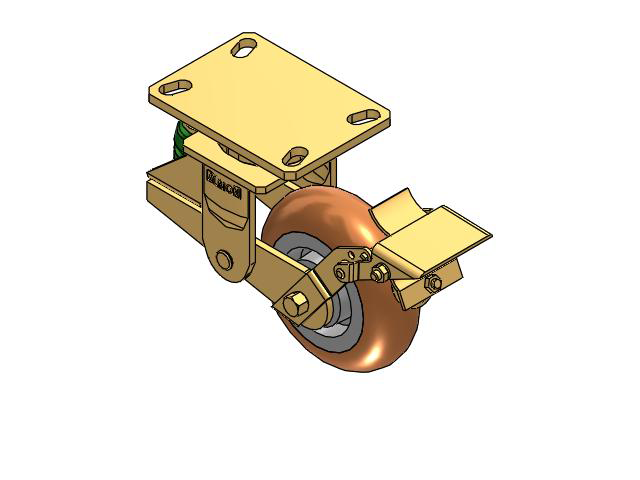 141 Series Top Plate Swivel Caster with 6 x 2 Butterscotch Tread on Aluminum Core PM - Round Polyurethane (Aluminum Core) Wheel and Brake