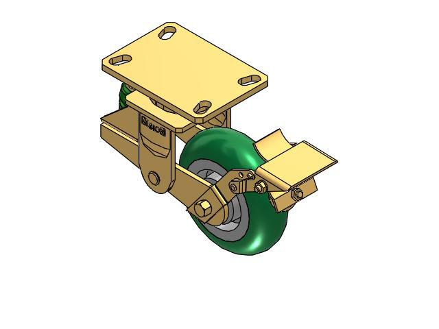 141 Series Top Plate Swivel Caster with 6 x 2 Green Tread on Aluminum Core PM - Round Polyurethane (Aluminum Core) Wheel and Brake