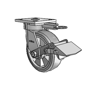 4 Series Kingpinless Casters Top Plate Swivel Caster with 6 x 2 Trans-forma HD (Flat) wheel and Tread Lock Brake